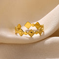 Gold diamond geometric titanium steel women's ring with free size fitting
