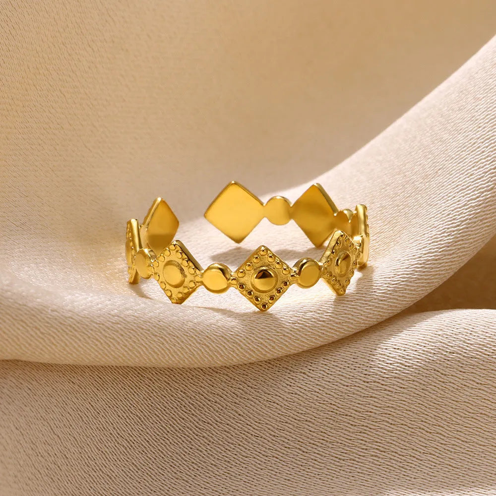 Gold diamond geometric titanium steel women's ring with free size fitting