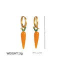 Gold plated copper earrings with fruit and vegetable designs including carrot, blueberry, and chilli pepper
