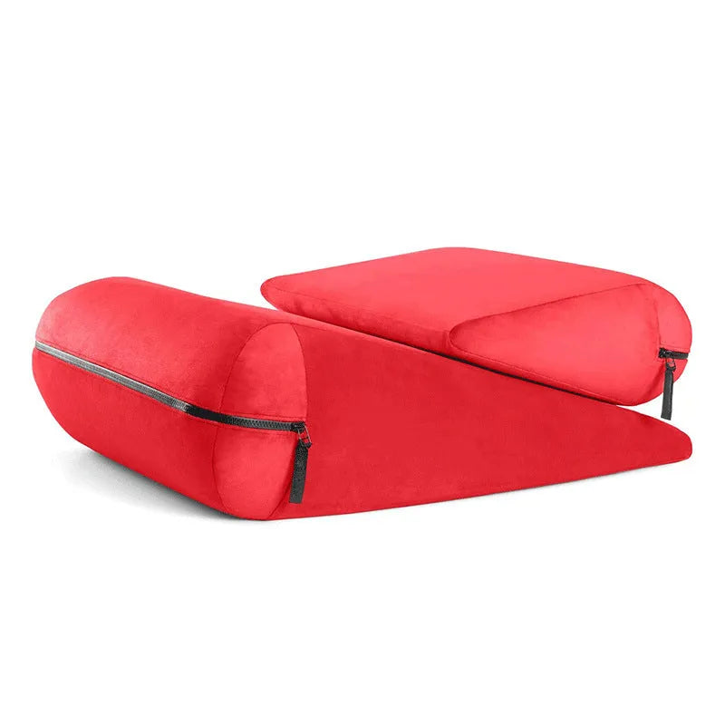 Triangular wedge cushion with embroidery detailing in a choice of five colours, showing its dimensions.