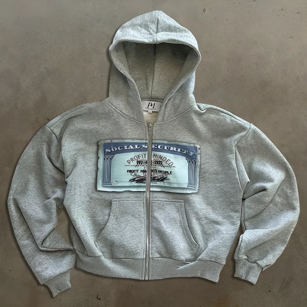 Men's and women's loose fit hooded zipper jacket with letter pattern in black, grey, or pink