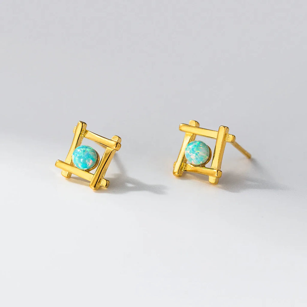 Women's geometric cross quadrangle stud earrings in sterling silver with gold or silver plating options