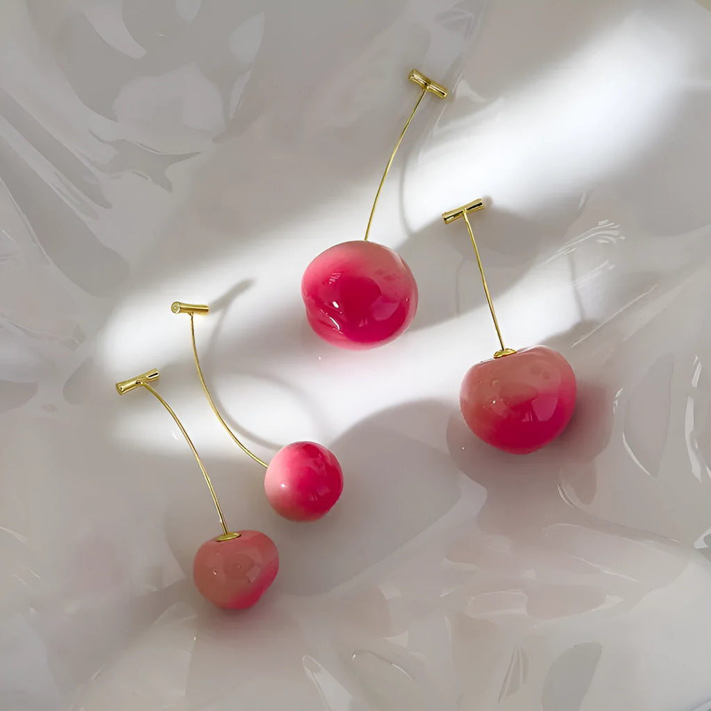 Women's acrylic peach fruit earrings in two colour styles with copper earring findings