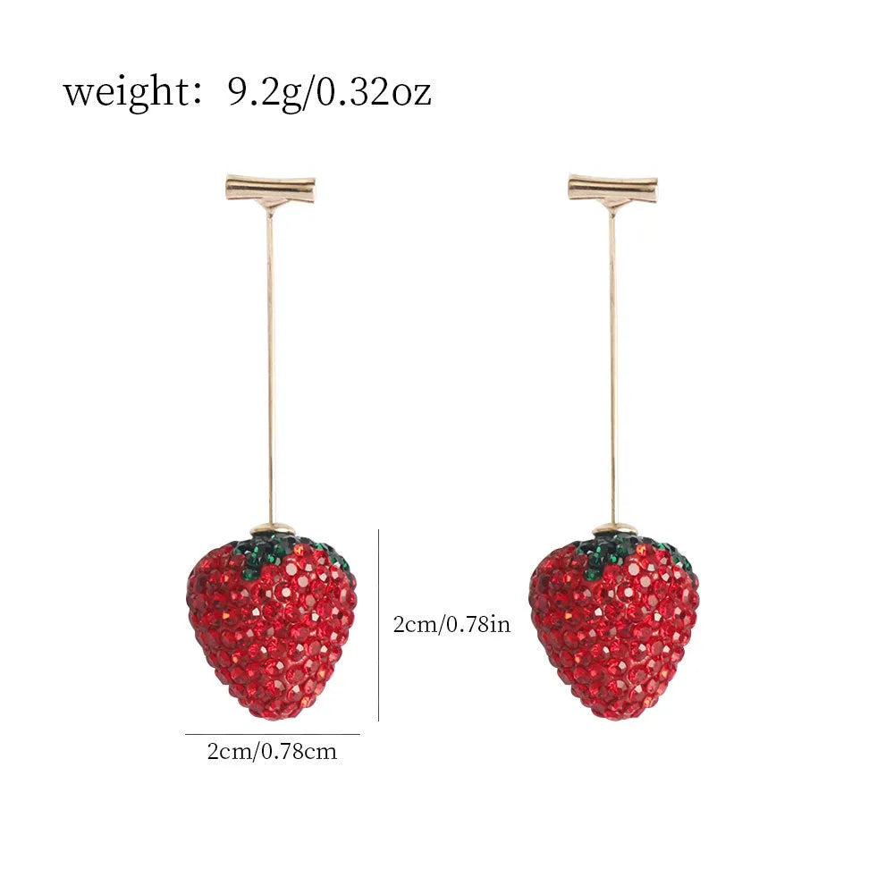 Women's geometric strawberry earrings with spot drill detail in red zinc alloy.