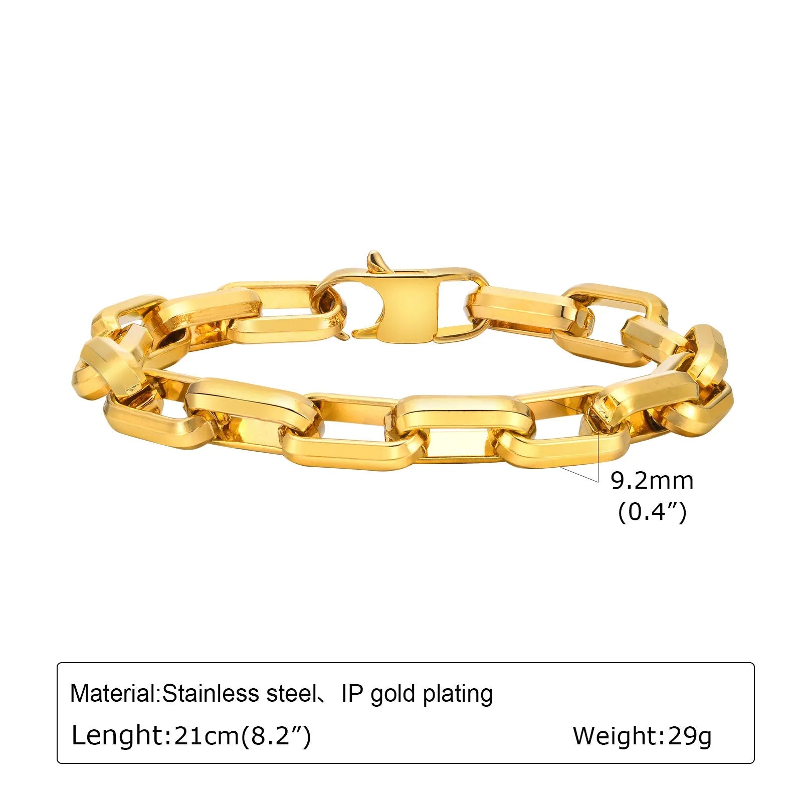 Men's simple square chain titanium steel bracelet in electroplated steel, gold, black, and retro colours.
