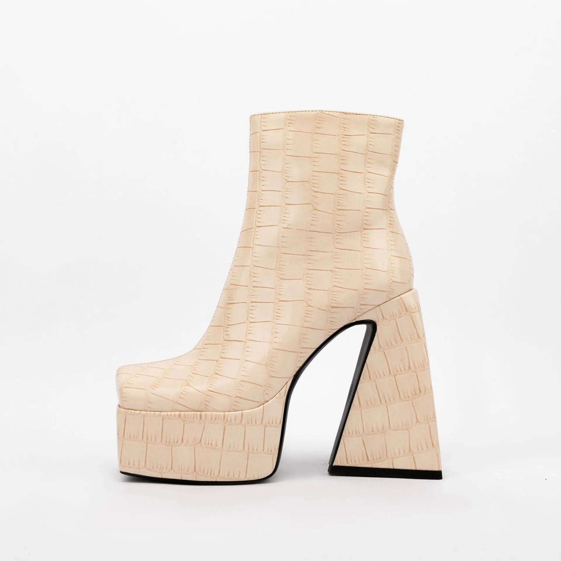 Women's super high heel ankle boot in artificial PU, shown in solid colour options.