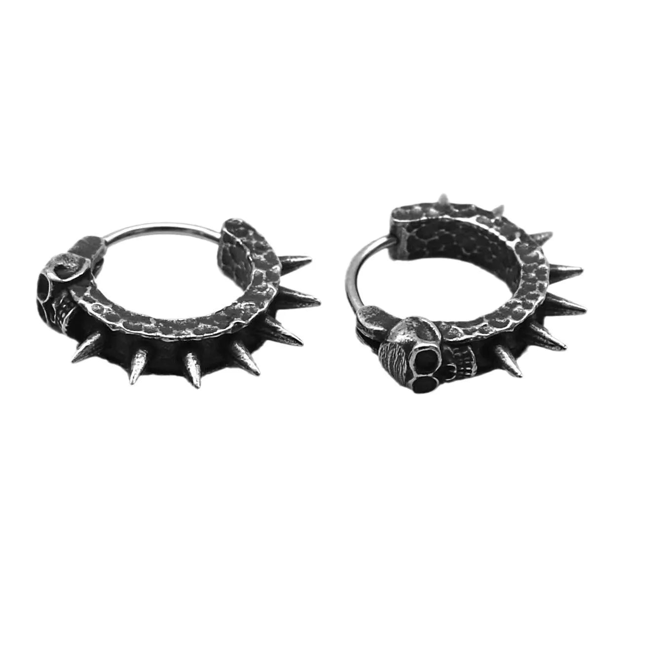 Geometric motorcycle punk earrings in retro black with copper accents and alloy construction