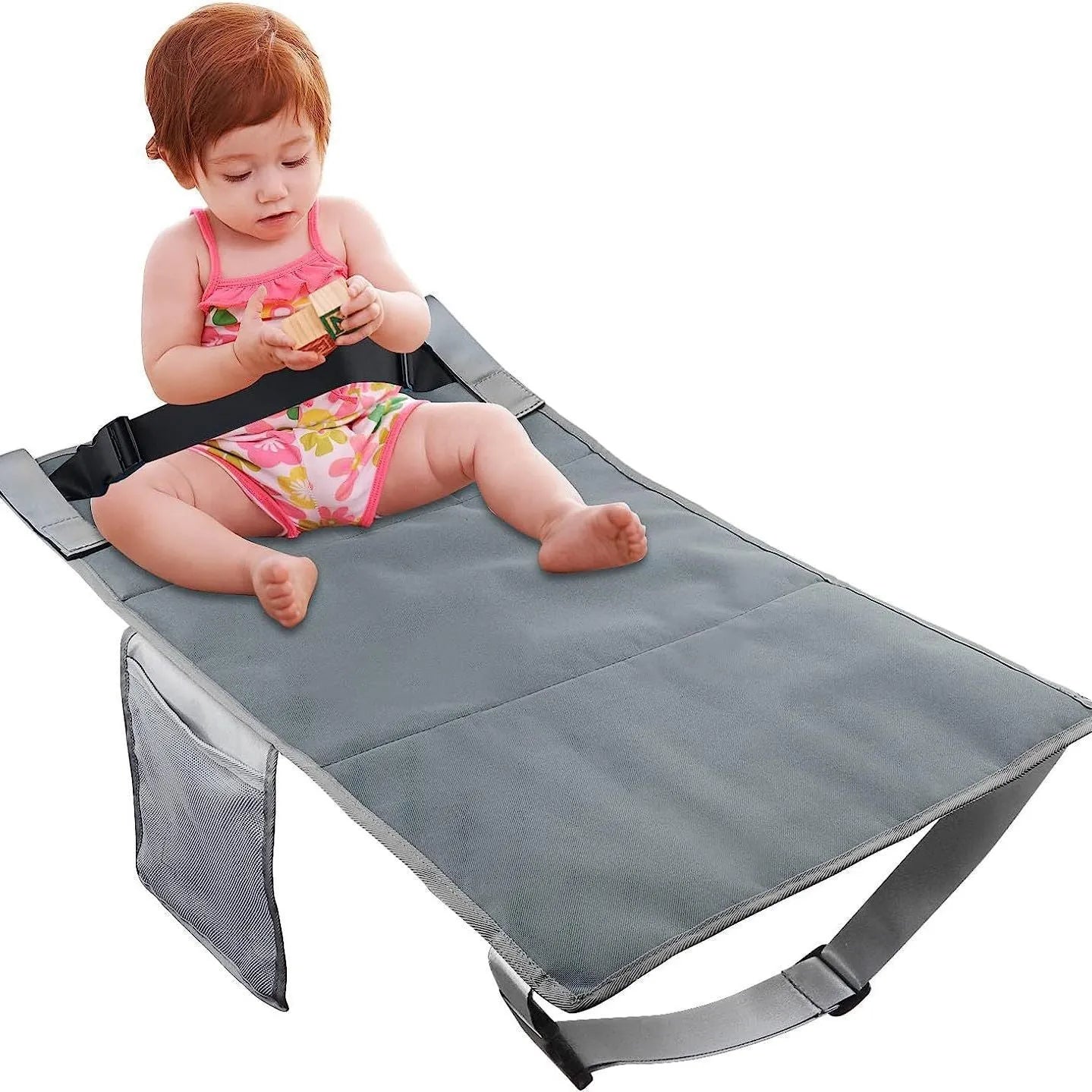 Portable children's aircraft pedal seat extender with detachable storage pocket in blue colour