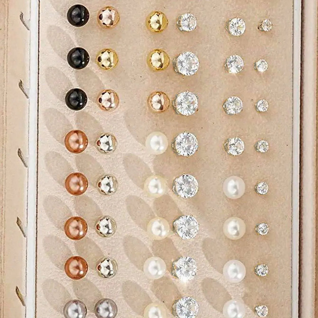 108-piece geometric pearl earrings set with gold and yellow electroplated finishes