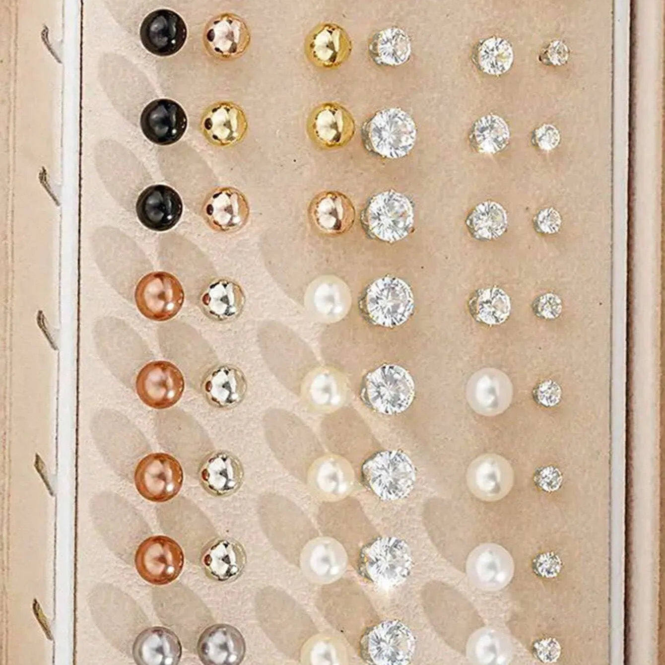 108-piece geometric pearl earrings set with gold and yellow electroplated finishes