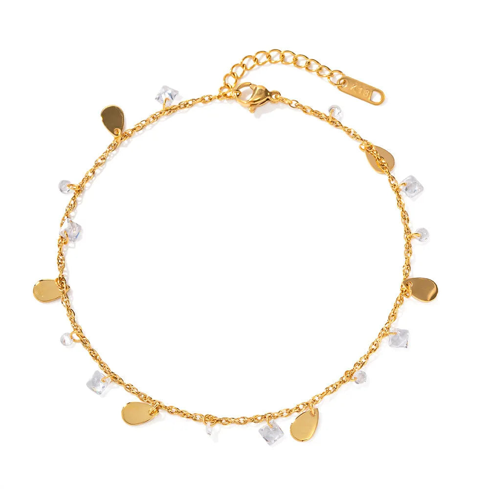 Stainless steel women's anklet with geometric water drop tassel design in JDAW2303012 colour