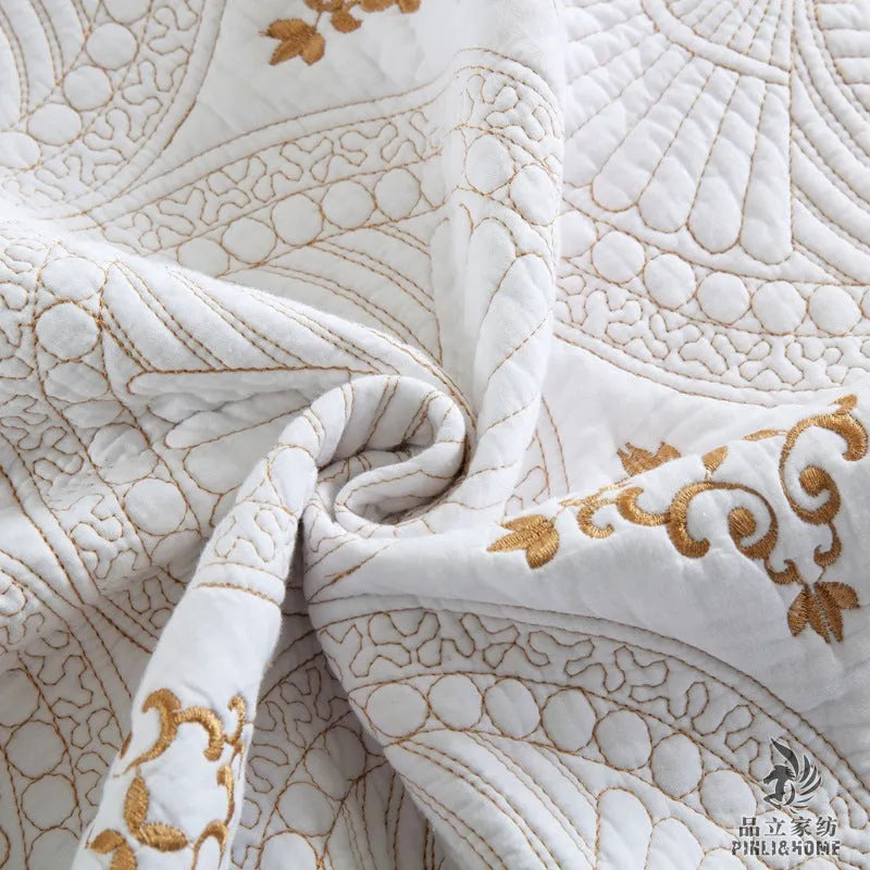 European-style pure cotton bedspread set with embroidery on bed