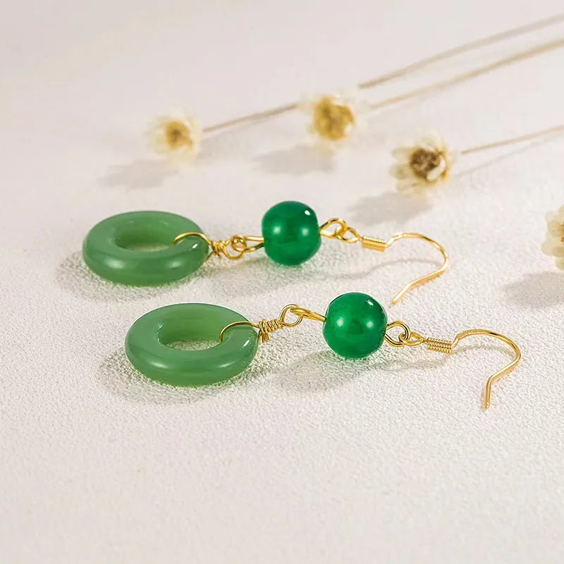 Green geometric peace buckle earrings for Hanfu traditional Chinese costume accessories