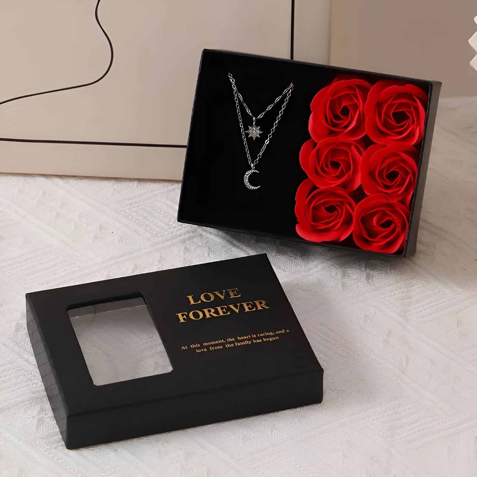 Korean style soap flower gift set in gift box with handbag, in red, pink, or black colour options.