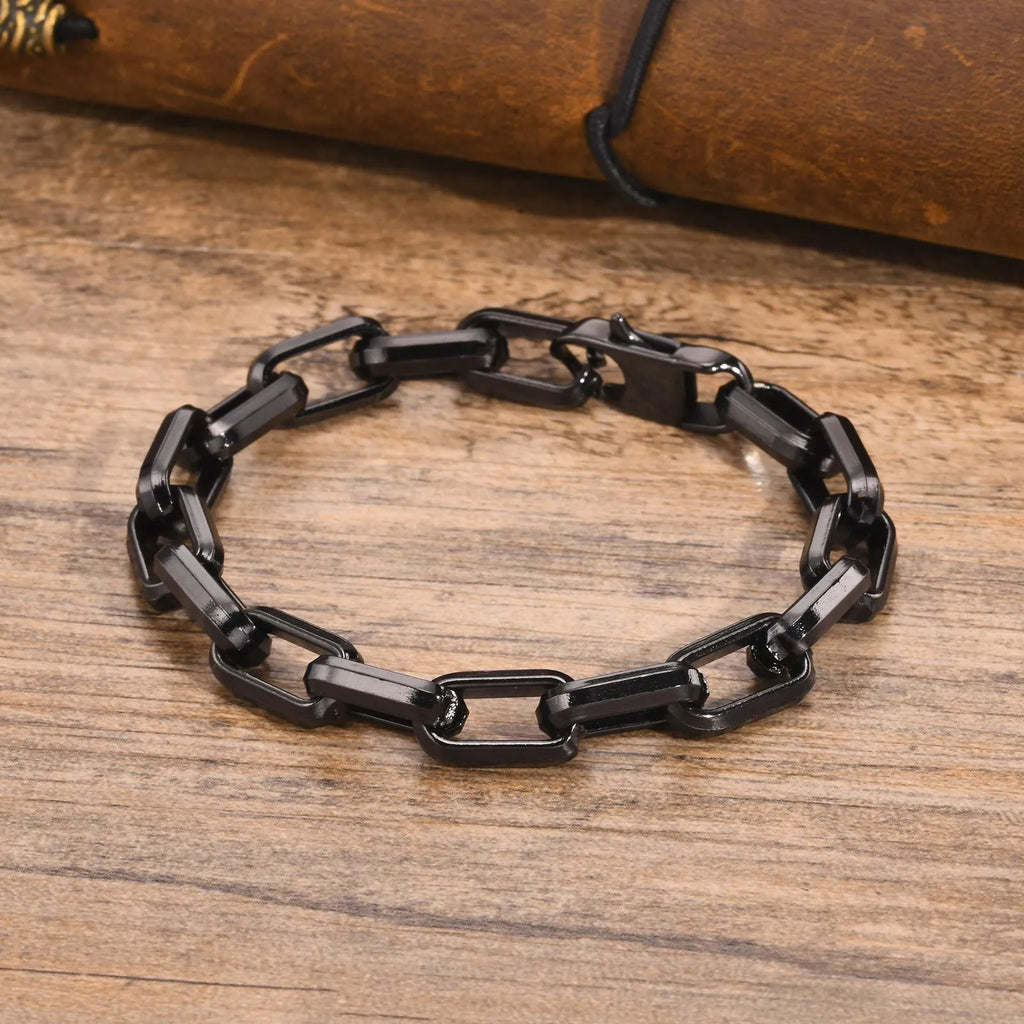 Men's simple square chain titanium steel bracelet in electroplated steel, gold, black, and retro colours.