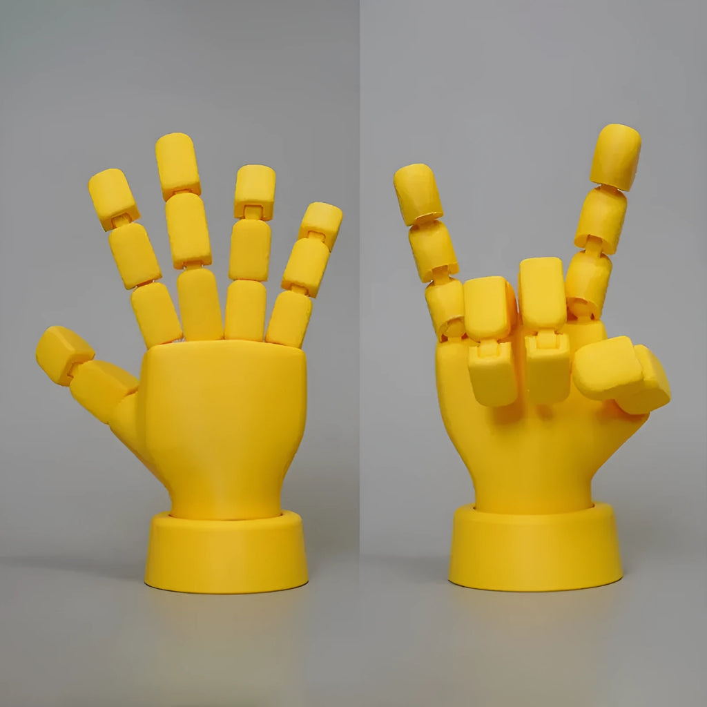 Yellow movable joint hand ornament with articulated fingers for decorative posing