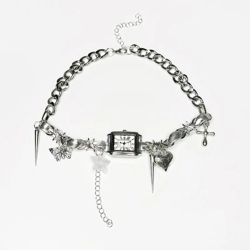 Dark style women's multi-layer necklace with cross detail and adjustable alloy chain
