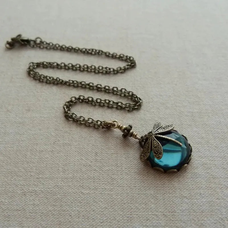 Hand carved dragonfly pendant necklace in vintage bronze colour on 925 silver chain