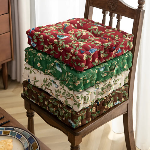 American dining chair back cushion with botanical pattern providing waist support for long sitting comfort