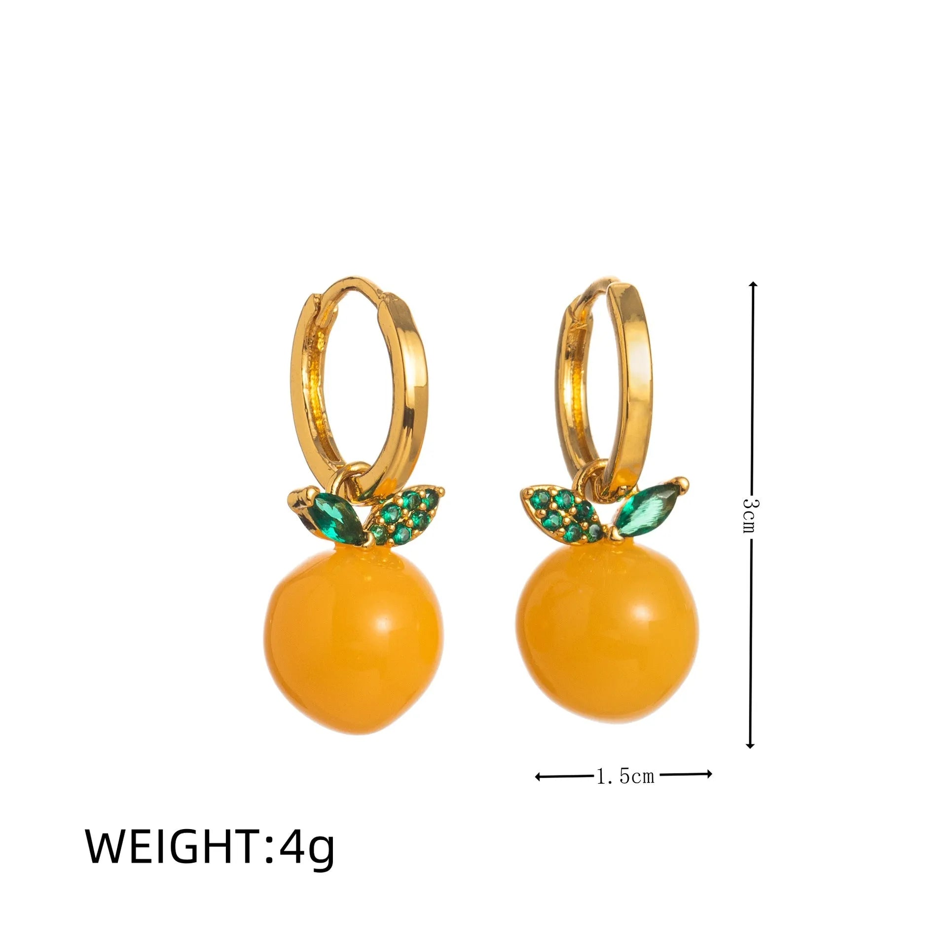 Gold plated copper earrings with fruit and vegetable designs including carrot, blueberry, and chilli pepper
