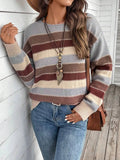 Women's colourblock striped pullover sweater with long sleeves in polyester fabric