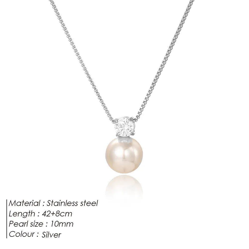 St Delan stainless steel necklace with imitation pearl and zircon pendant in New Chinese style design