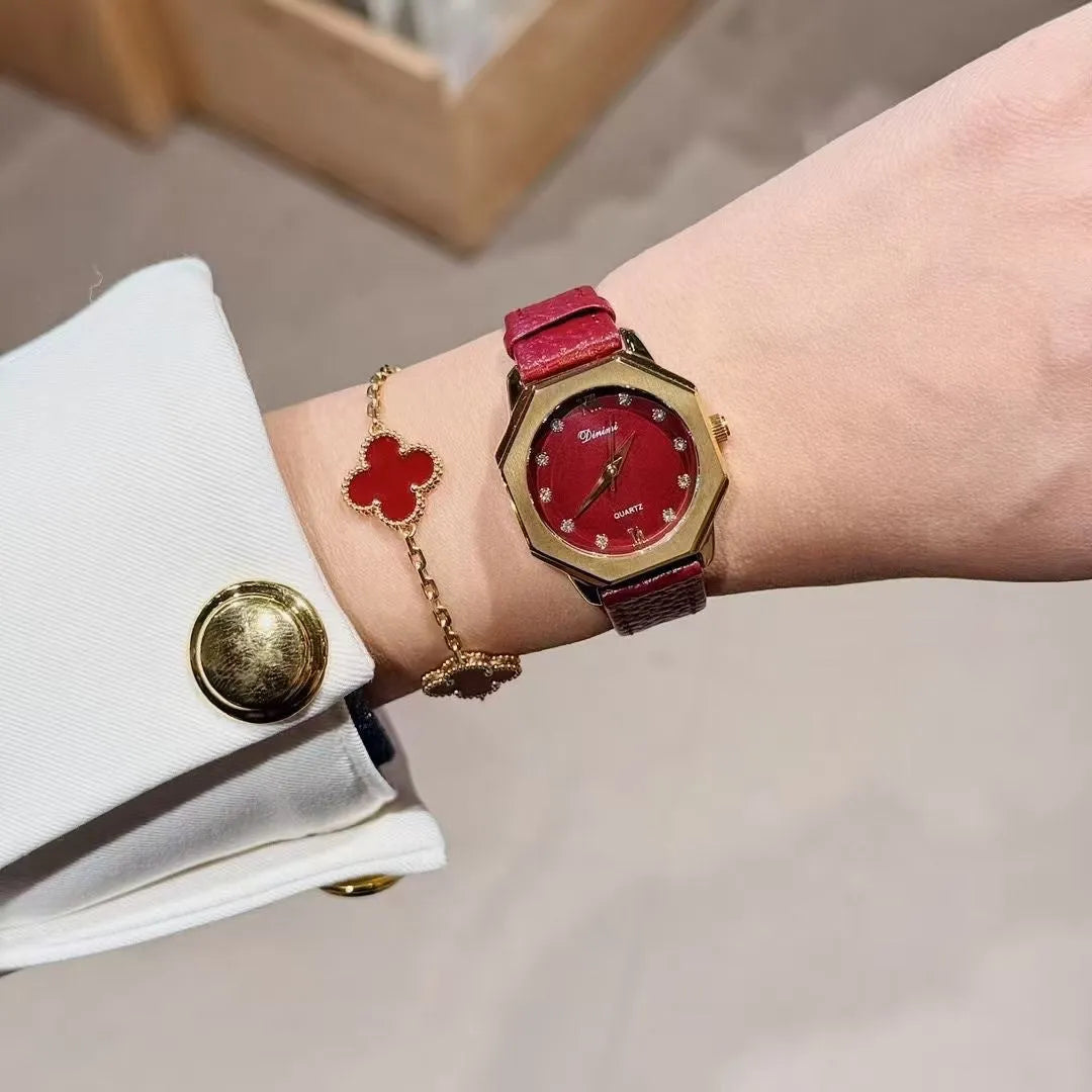 Alloy Ankela Red women's wristwatch with Chinese style design, 8mm thick case