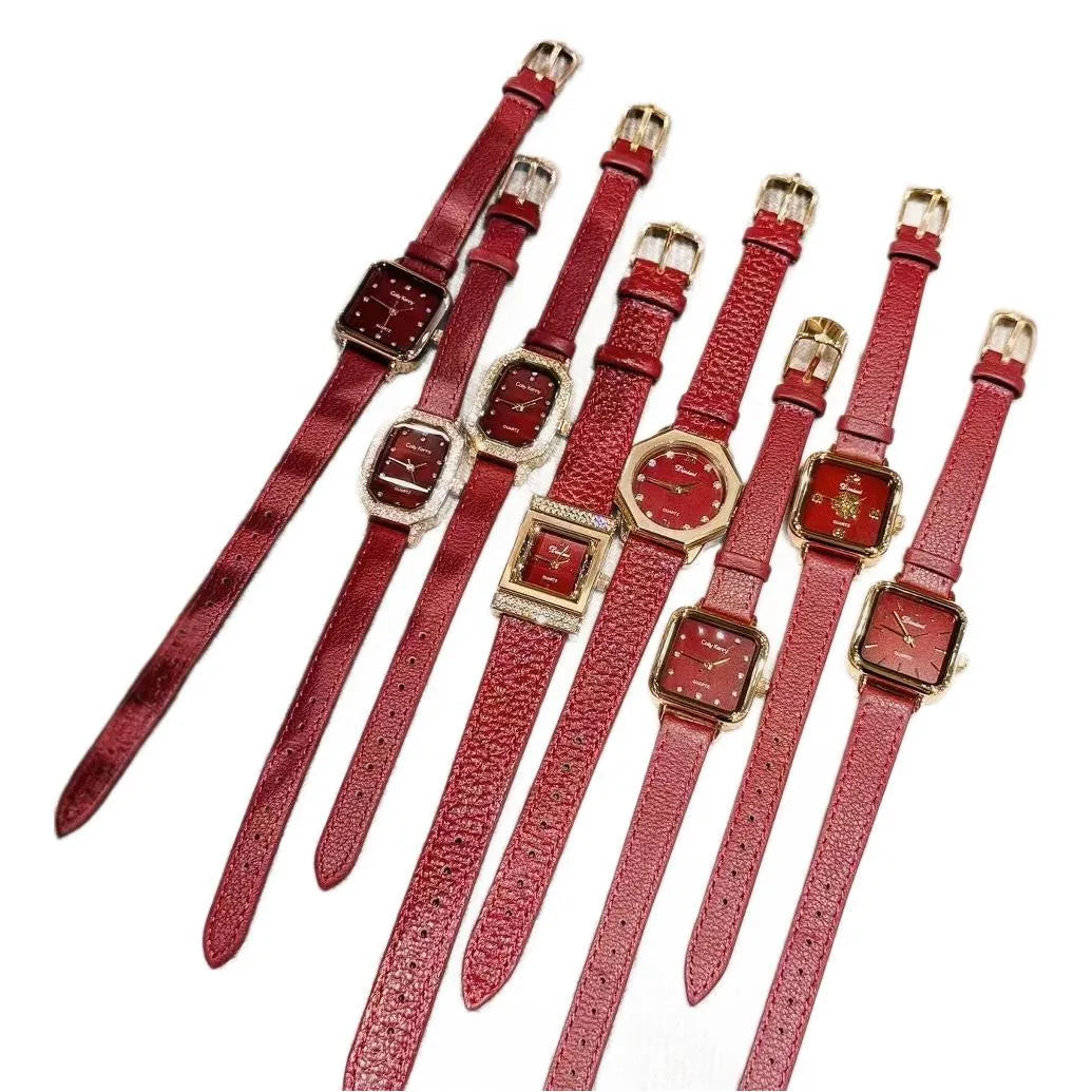 Alloy Ankela Red women's wristwatch with Chinese style design, 8mm thick case