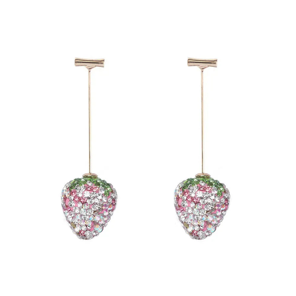 Women's geometric strawberry earrings with spot drill detail in red zinc alloy.