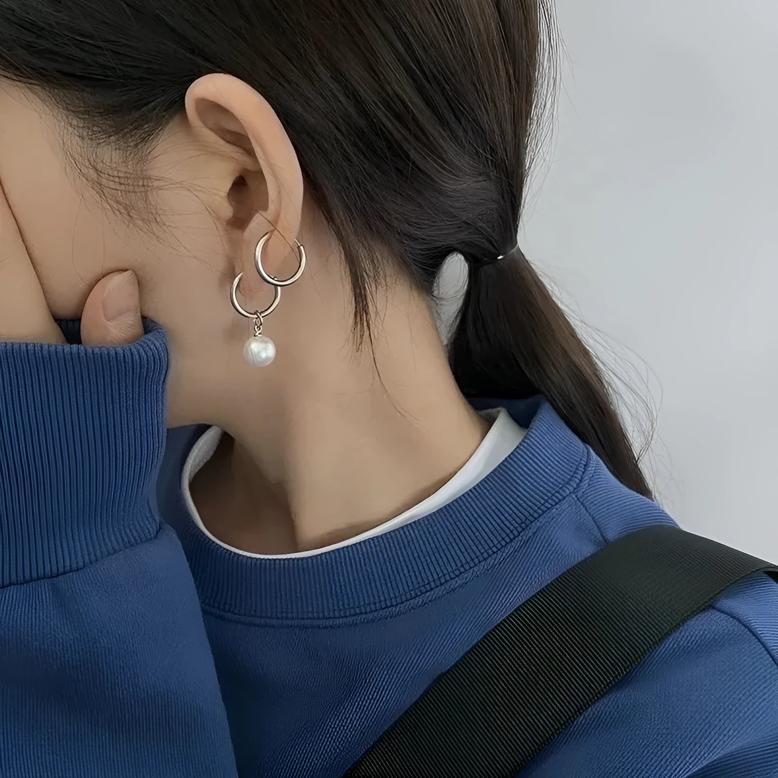 Geometric alloy pearl drop earrings with titanium steel post for women