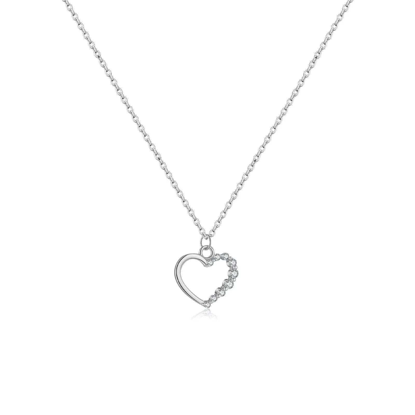S925 sterling silver hollow heart necklace with gold plating options on regular chain