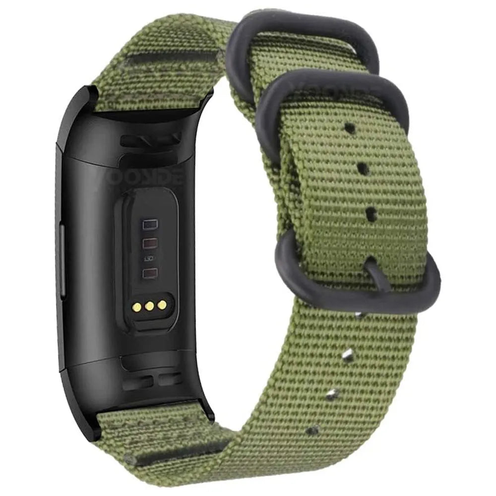 Nylon replacement watch strap with three-ring metal buckle for Fitbit Charge fitness tracker
