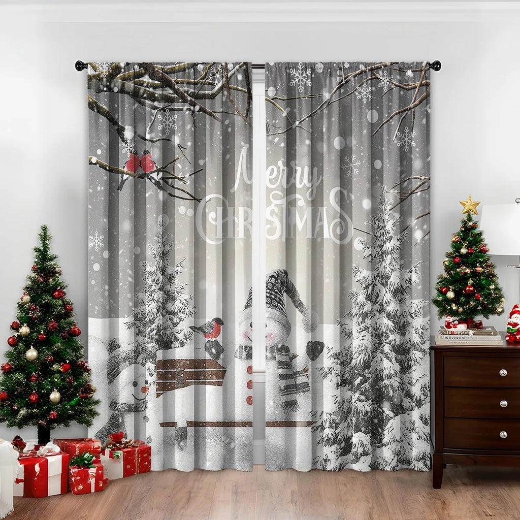 3D digitally printed Christmas curtain panel in a modern style, made from polyester fabric.