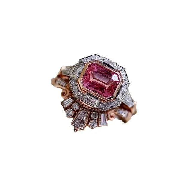Rose gold geometric women's fashion ring with retro styling in multiple sizes