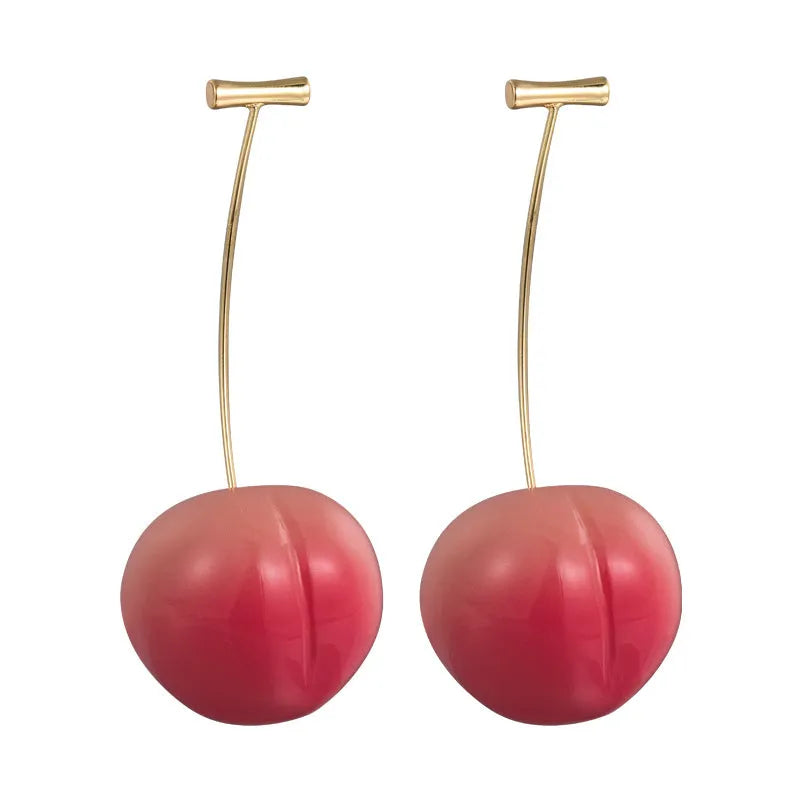 Women's acrylic peach fruit earrings in two colour styles with copper earring findings