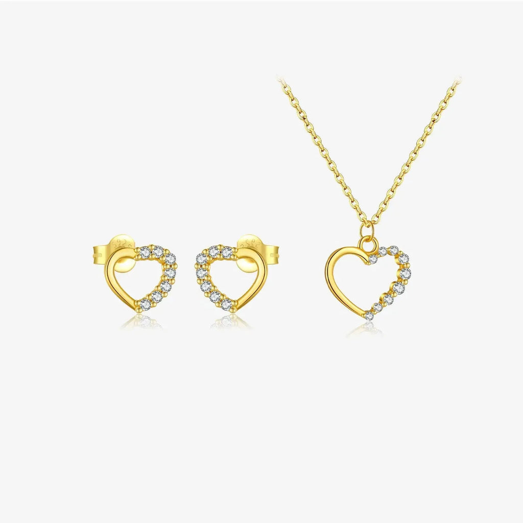 S925 sterling silver hollow heart necklace with gold plating options on regular chain