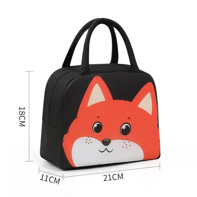 Cartoon insulated lunch box bag with animal designs and aluminium foil lining