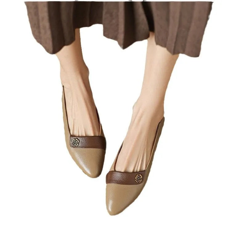 Women's pointed toe flat shoes with sequins in beige, artificial PU upper, rubber sole, size 35-41