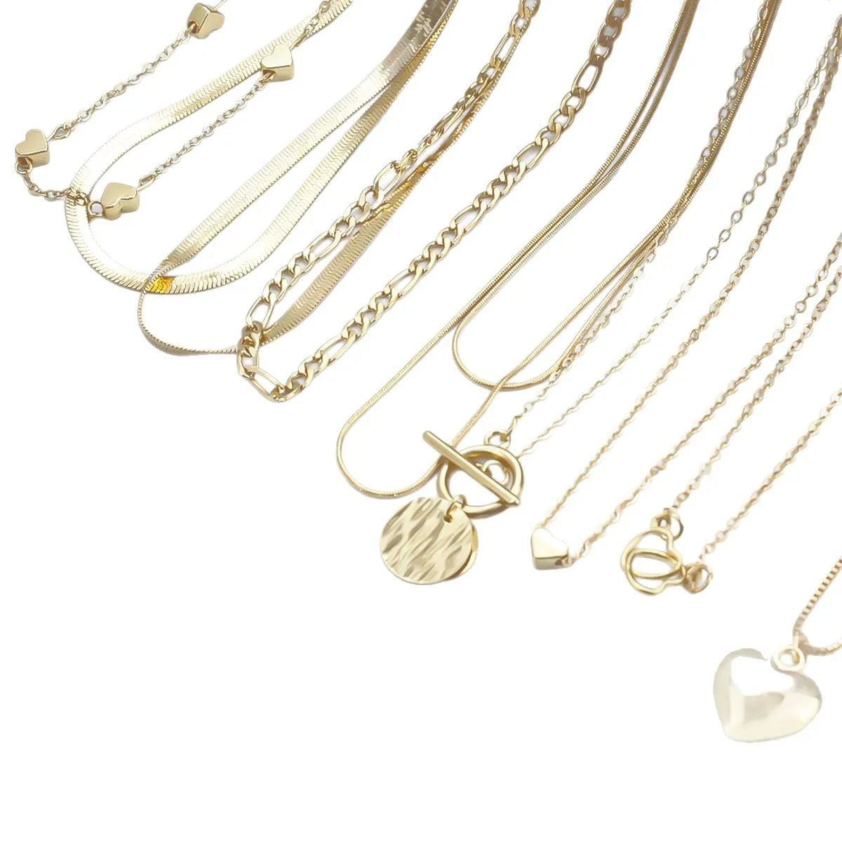 Gold necklace set with ten alloy pendants on adjustable snake bone chain