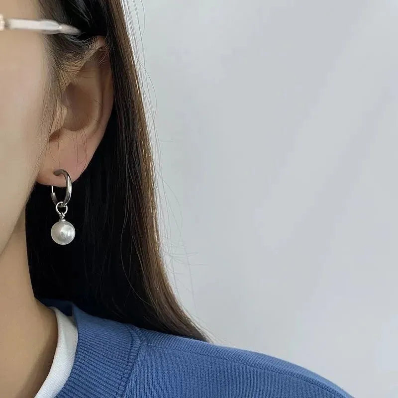 Geometric alloy pearl drop earrings with titanium steel post for women