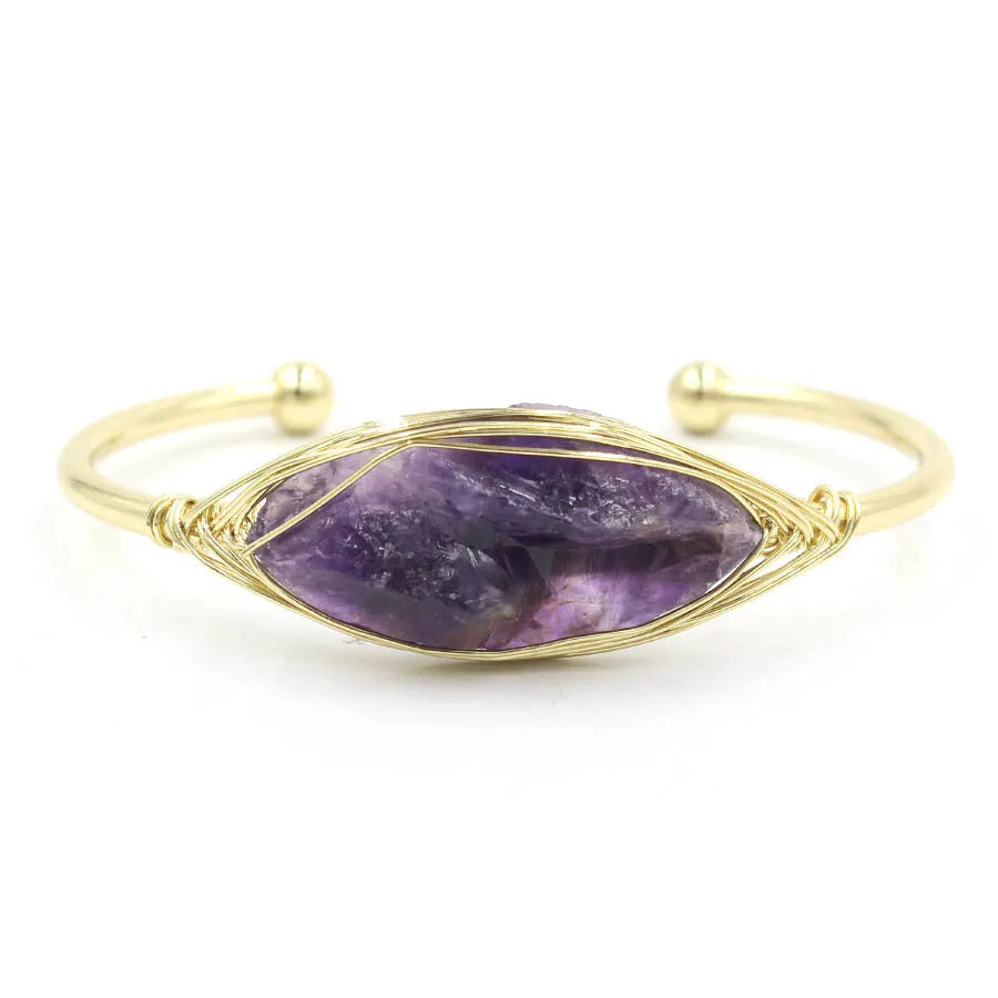 Natural raw gemstone crystal bracelet in ethnic style with simple opening, shown in one of nine colour options.