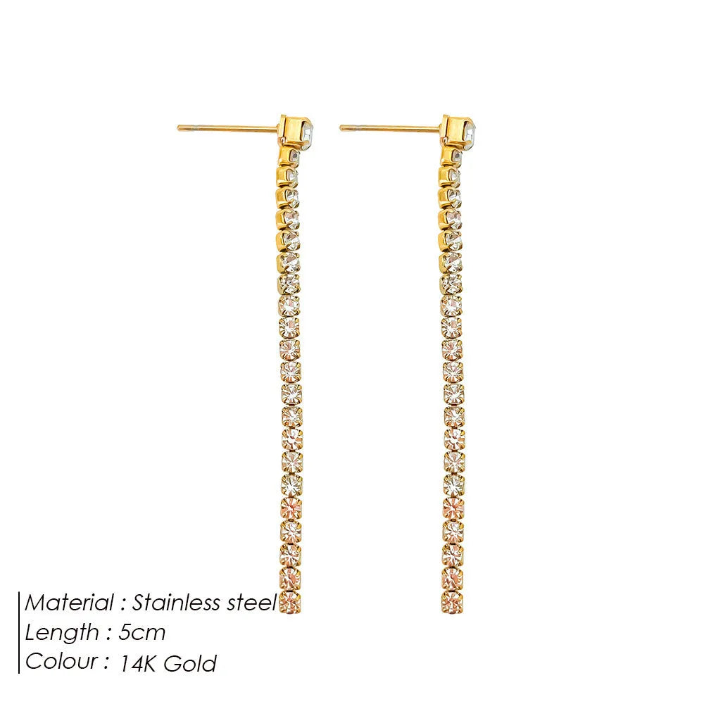 Geometric stainless steel earrings with zircon accents in gold or steel colour