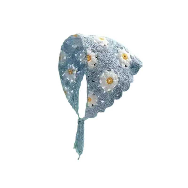 Women's cotton triangle shawl with vintage floral print in retro French style