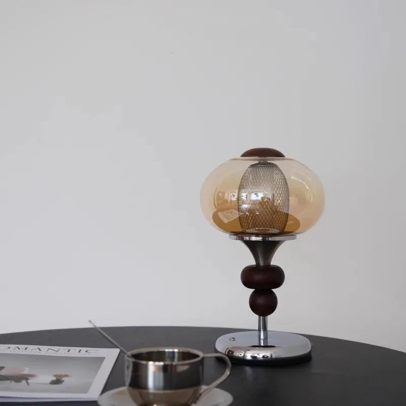 Solid wood palace style desk lamp with touch controls showing retro design