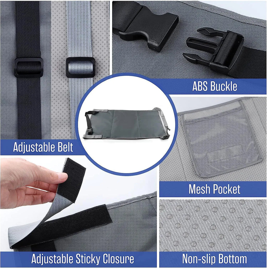 Portable children's aircraft pedal seat extender with detachable storage pocket in blue colour