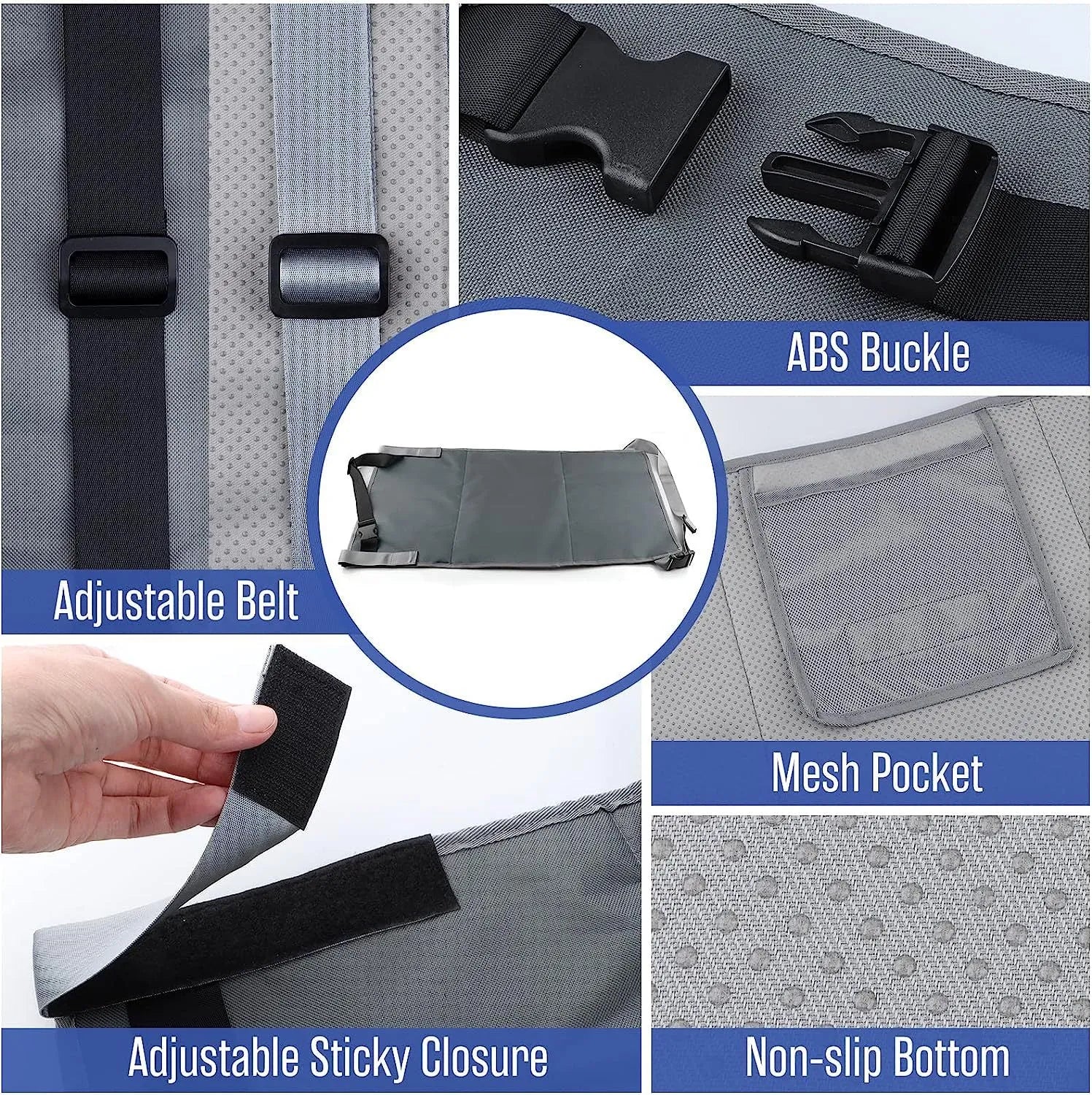Portable children's aircraft pedal seat extender with detachable storage pocket in blue colour