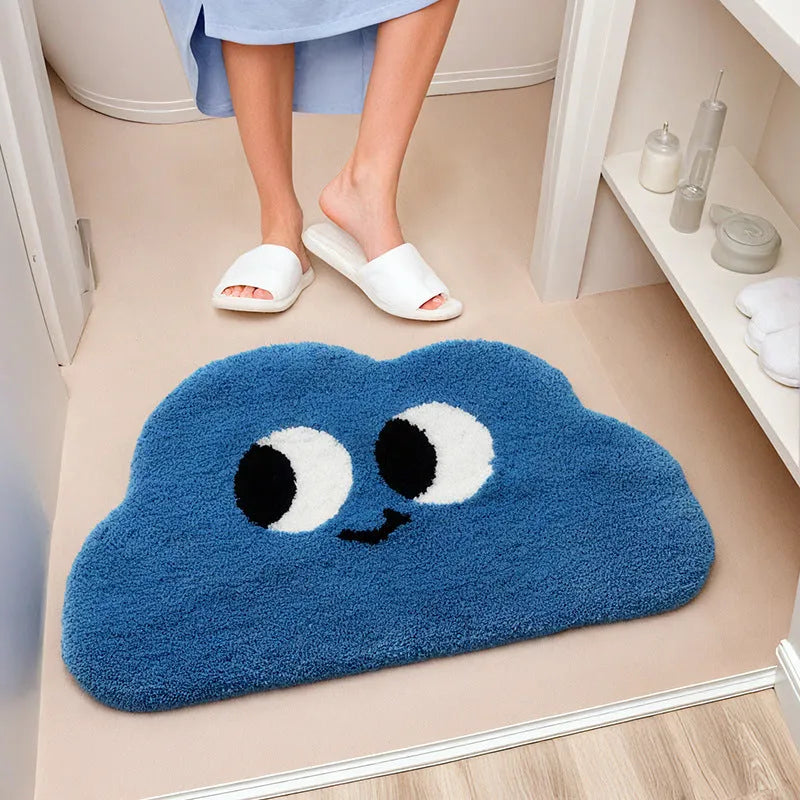 Cartoon cloud printed bathroom mat in polyester with cashmere-like pile