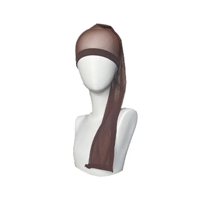 Mesh wig cap in spandex material showing stretch elasticity and breathable construction