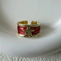 Adjustable geometric copper ring with distressed finish in choice of colours.