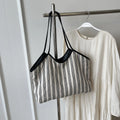 Striped cloth simple Korean style bucket shoulder messenger bag for women with peach skin lining and beige ribbon scarf